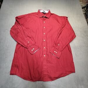 Tommy Hilfiger Shirt Mens 17.5 Red Button Up Long Sleeve Dress Shirt